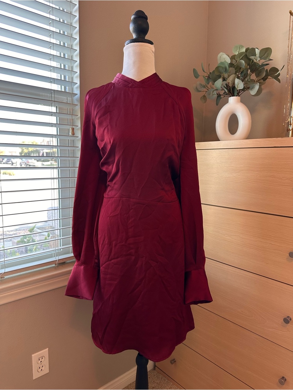 Express Long-Sleeve Burgundy Dress
